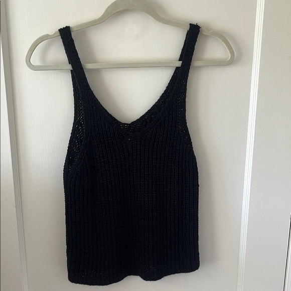 Black VNECK crotchet Knit Women's Tank Top MEDIUM minimalist neutral chic classy - Picture 5 of 7